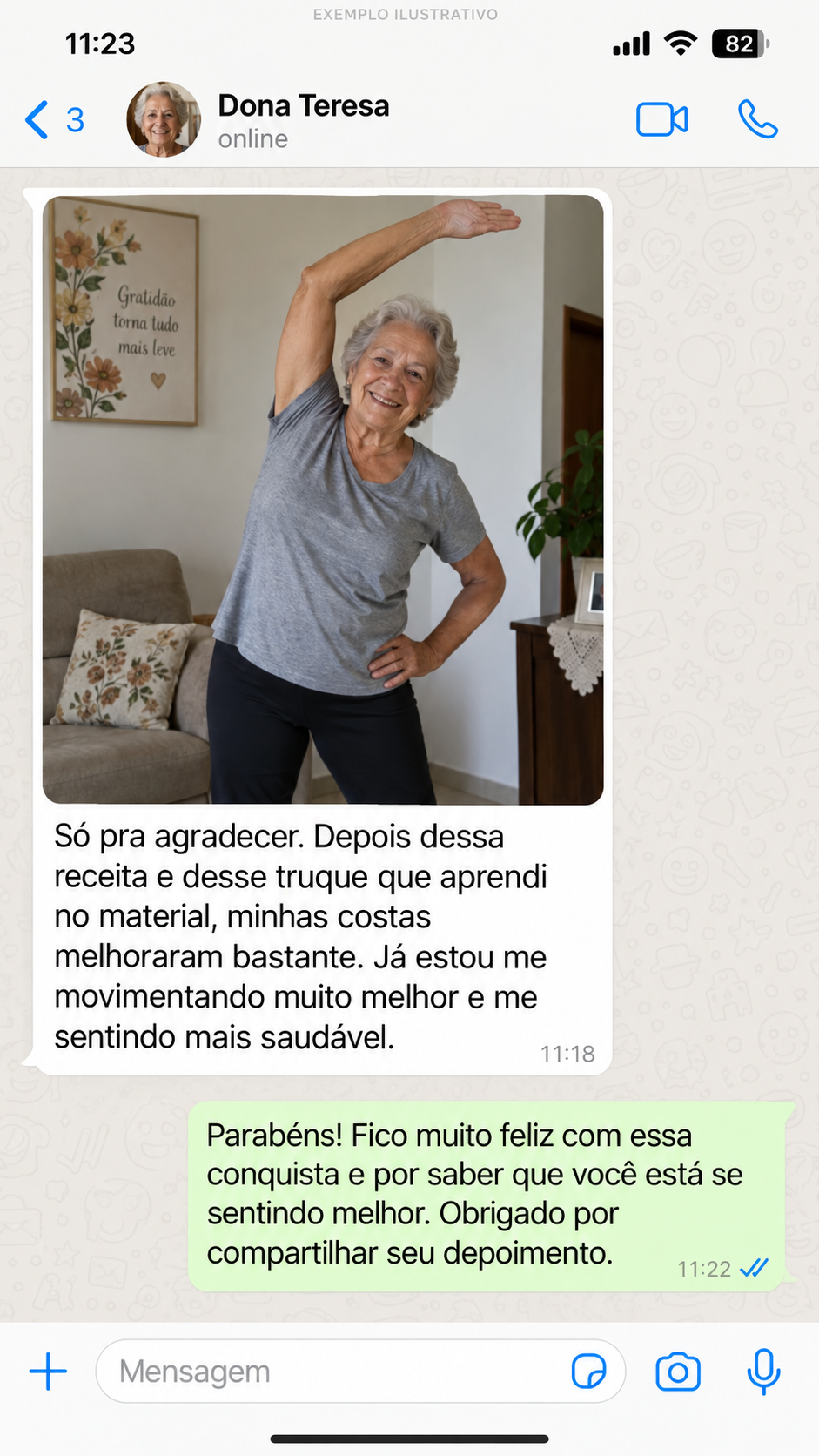 Relato compartilhado por mensagem sobre disposição e mobilidade