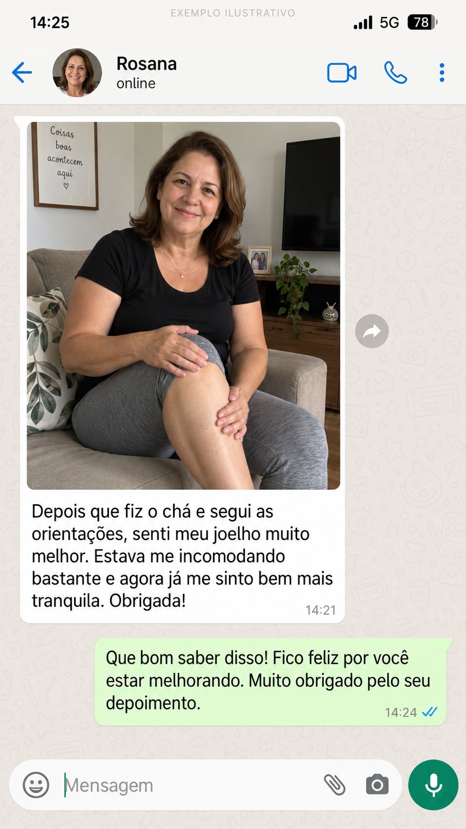 Relato compartilhado por mensagem sobre desconforto no joelho