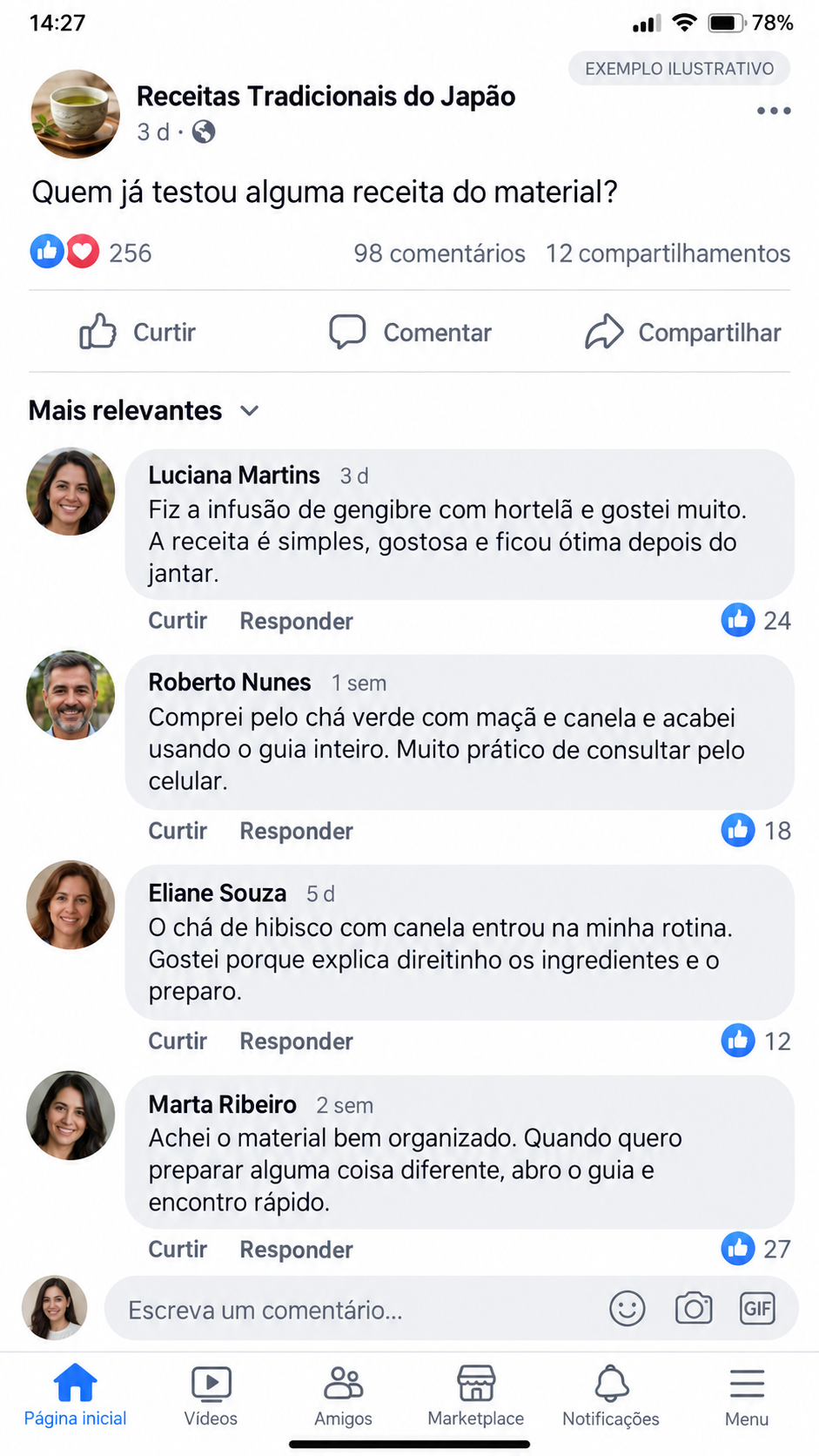 Depoimentos compartilhados em comentários sobre as receitas e o material