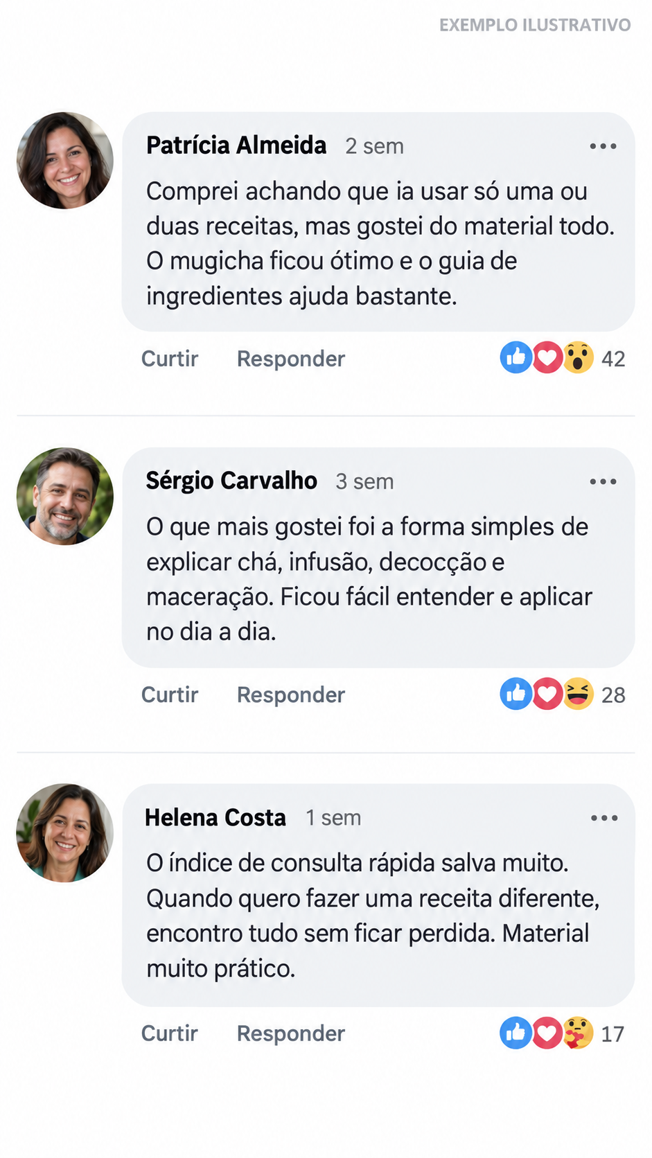 Mais depoimentos compartilhados em comentários sobre o material
